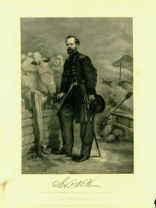 Gravure du général McPherson en uniforme avec une épée - Thomas Nast